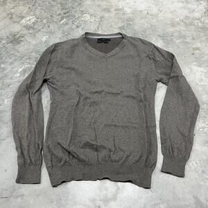 Jeff Banks London Sweater Mens Large Brown Cotton Cashmere V-Neck Jumper Knit